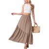 image:imageGRECERELLE Womens Boho Maxi Skirt High Waist Pleated ALine Flowy Swing Asymmetric Tiered Long Skirts with PocketsCoffee Gray