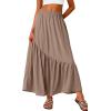 image:imageGRECERELLE Womens Boho Maxi Skirt High Waist Pleated ALine Flowy Swing Asymmetric Tiered Long Skirts with PocketsCoffee Gray