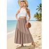 image:imageGRECERELLE Womens Boho Maxi Skirt High Waist Pleated ALine Flowy Swing Asymmetric Tiered Long Skirts with PocketsCoffee Gray