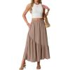 image:imageGRECERELLE Womens Boho Maxi Skirt High Waist Pleated ALine Flowy Swing Asymmetric Tiered Long Skirts with PocketsCoffee Gray