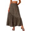 image:imageGRECERELLE Womens Boho Maxi Skirt High Waist Pleated ALine Flowy Swing Asymmetric Tiered Long Skirts with PocketsLd Khaki