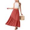 image:imageGRECERELLE Womens Boho Maxi Skirt High Waist Pleated ALine Flowy Swing Asymmetric Tiered Long Skirts with PocketsLiving Coral