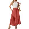 image:imageGRECERELLE Womens Boho Maxi Skirt High Waist Pleated ALine Flowy Swing Asymmetric Tiered Long Skirts with PocketsLiving Coral