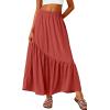 image:imageGRECERELLE Womens Boho Maxi Skirt High Waist Pleated ALine Flowy Swing Asymmetric Tiered Long Skirts with PocketsLiving Coral