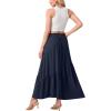 image:imageGRECERELLE Womens Boho Maxi Skirt High Waist Pleated ALine Flowy Swing Asymmetric Tiered Long Skirts with PocketsNavy Blue