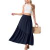 image:imageGRECERELLE Womens Boho Maxi Skirt High Waist Pleated ALine Flowy Swing Asymmetric Tiered Long Skirts with PocketsNavy Blue