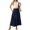image:imageGRECERELLE Womens Boho Maxi Skirt High Waist Pleated ALine Flowy Swing Asymmetric Tiered Long Skirts with PocketsNavy Blue