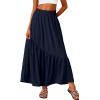 image:imageGRECERELLE Womens Boho Maxi Skirt High Waist Pleated ALine Flowy Swing Asymmetric Tiered Long Skirts with PocketsNavy Blue