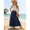 image:imageGRECERELLE Womens Boho Maxi Skirt High Waist Pleated ALine Flowy Swing Asymmetric Tiered Long Skirts with PocketsNavy Blue