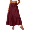 image:imageGRECERELLE Womens Boho Maxi Skirt High Waist Pleated ALine Flowy Swing Asymmetric Tiered Long Skirts with PocketsWine Red
