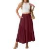 image:imageGRECERELLE Womens Boho Maxi Skirt High Waist Pleated ALine Flowy Swing Asymmetric Tiered Long Skirts with PocketsWine Red