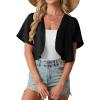 image:imageGRECERELLE Womens Summer Lightweight Cropped Cardigan Shrug Short Sleeve Open Front Casual Bolero Cover UpsBlack