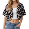 image:imageGRECERELLE Womens Summer Lightweight Cropped Cardigan Shrug Short Sleeve Open Front Casual Bolero Cover UpsBlack Butterfly