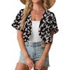 image:imageGRECERELLE Womens Summer Lightweight Cropped Cardigan Shrug Short Sleeve Open Front Casual Bolero Cover UpsBlack Butterfly
