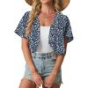 image:imageGRECERELLE Womens Summer Lightweight Cropped Cardigan Shrug Short Sleeve Open Front Casual Bolero Cover UpsBlue White Flower