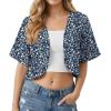 image:imageGRECERELLE Womens Summer Lightweight Cropped Cardigan Shrug Short Sleeve Open Front Casual Bolero Cover UpsBlue White Flower