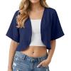 image:imageGRECERELLE Womens Summer Lightweight Cropped Cardigan Shrug Short Sleeve Open Front Casual Bolero Cover UpsDark Blue
