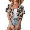 image:imageGRECERELLE Womens Summer Lightweight Cropped Cardigan Shrug Short Sleeve Open Front Casual Bolero Cover UpsKhaki Black Flower
