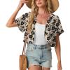 image:imageGRECERELLE Womens Summer Lightweight Cropped Cardigan Shrug Short Sleeve Open Front Casual Bolero Cover UpsKhaki Black Flower