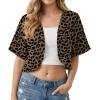 image:imageGRECERELLE Womens Summer Lightweight Cropped Cardigan Shrug Short Sleeve Open Front Casual Bolero Cover UpsLd Dark Khaki