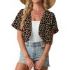 image:imageGRECERELLE Womens Summer Lightweight Cropped Cardigan Shrug Short Sleeve Open Front Casual Bolero Cover UpsLd Dark Khaki