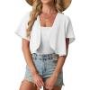 image:imageGRECERELLE Womens Summer Lightweight Cropped Cardigan Shrug Short Sleeve Open Front Casual Bolero Cover UpsWhite