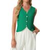 image:imageGRECERELLE Womens Summer Sleeveless Sweater Vest  100 Cotton V Neck Knit Button Down Casual Tank TopsBright Green