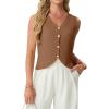 image:imageGRECERELLE Womens Summer Sleeveless Sweater Vest  100 Cotton V Neck Knit Button Down Casual Tank TopsBrown