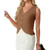 image:imageGRECERELLE Womens Summer Sleeveless Sweater Vest  100 Cotton V Neck Knit Button Down Casual Tank TopsBrown
