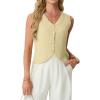 image:imageGRECERELLE Womens Summer Sleeveless Sweater Vest  100 Cotton V Neck Knit Button Down Casual Tank TopsButter Yellow