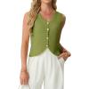 image:imageGRECERELLE Womens Summer Sleeveless Sweater Vest  100 Cotton V Neck Knit Button Down Casual Tank TopsDill Green