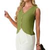 image:imageGRECERELLE Womens Summer Sleeveless Sweater Vest  100 Cotton V Neck Knit Button Down Casual Tank TopsDill Green