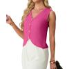image:imageGRECERELLE Womens Summer Sleeveless Sweater Vest  100 Cotton V Neck Knit Button Down Casual Tank TopsHot Pink