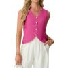 image:imageGRECERELLE Womens Summer Sleeveless Sweater Vest  100 Cotton V Neck Knit Button Down Casual Tank TopsHot Pink