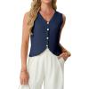 image:imageGRECERELLE Womens Summer Sleeveless Sweater Vest  100 Cotton V Neck Knit Button Down Casual Tank TopsNavy Blue