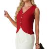 image:imageGRECERELLE Womens Summer Sleeveless Sweater Vest  100 Cotton V Neck Knit Button Down Casual Tank TopsRed