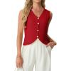 image:imageGRECERELLE Womens Summer Sleeveless Sweater Vest  100 Cotton V Neck Knit Button Down Casual Tank TopsRed