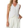 image:imageGRECERELLE Womens Summer Sleeveless Sweater Vest  100 Cotton V Neck Knit Button Down Casual Tank TopsWhite