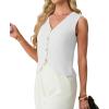 image:imageGRECERELLE Womens Summer Sleeveless Sweater Vest  100 Cotton V Neck Knit Button Down Casual Tank TopsWhite