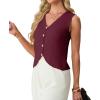 image:imageGRECERELLE Womens Summer Sleeveless Sweater Vest  100 Cotton V Neck Knit Button Down Casual Tank TopsWine Red