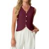image:imageGRECERELLE Womens Summer Sleeveless Sweater Vest  100 Cotton V Neck Knit Button Down Casual Tank TopsWine Red
