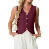 image:imageGRECERELLE Womens Summer Sleeveless Sweater Vest  100 Cotton V Neck Knit Button Down Casual Tank TopsWine Red