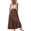 image:imageGRECERELLE Womens Boho Maxi Skirt High Waist Pleated ALine Flowy Swing Asymmetric Tiered Long Skirts with PocketsBrown