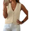 image:imageGRECERELLE Womens Summer Sleeveless Sweater Vest  100 Cotton V Neck Knit Button Down Casual Tank TopsBeige