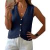 image:imageGRECERELLE Womens Summer Sleeveless Sweater Vest  100 Cotton V Neck Knit Button Down Casual Tank TopsNavy Blue