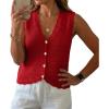 image:imageGRECERELLE Womens Summer Sleeveless Sweater Vest  100 Cotton V Neck Knit Button Down Casual Tank TopsRed