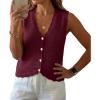 image:imageGRECERELLE Womens Summer Sleeveless Sweater Vest  100 Cotton V Neck Knit Button Down Casual Tank TopsWine Red