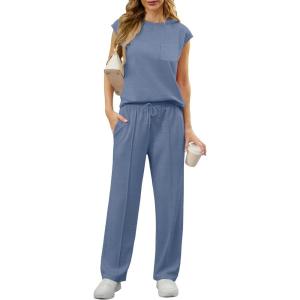 image:imageGRECERELLE 2 Piece Sets For Women Summer 2026 Outfits Lounge Sets Sleeveless Sweatsuits Wide Leg Tracksuits With PocketsHaze Blue