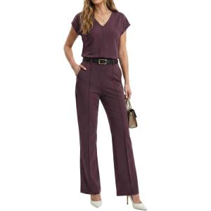 image:imageGRECERELLE 2026 Womens Spring amp Summer Casual 2 Piece Set  VNeck Top amp WrinkleFree Pants With PocketsRosewood
