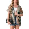 image:imageGRECERELLE Short Sleeve Cardigan for Women Lightweight Summer with Pockets Open Front Casual Beach Cover Ups 2026Camou Green Pink
